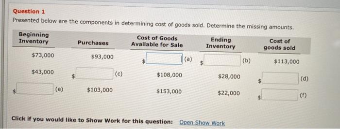  Question 1 Presented below are the components in determining cost of