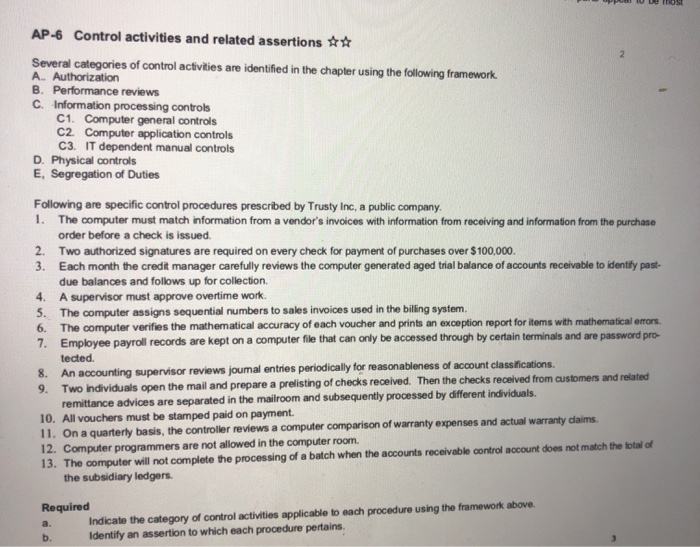 PPO V TROS! AP-6 Control activities and related assertions ** Several