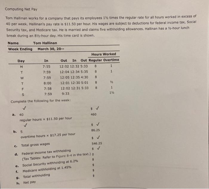  Computing net pay. Questions A, B, C and D have already