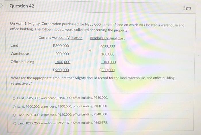 with solution please Question 42 2 pts On April 1, Mighty Corporation