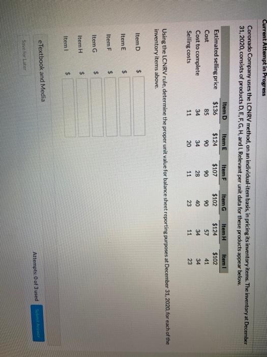  Current Attempt in Progress Coronado Company uses the LCNRV method, on