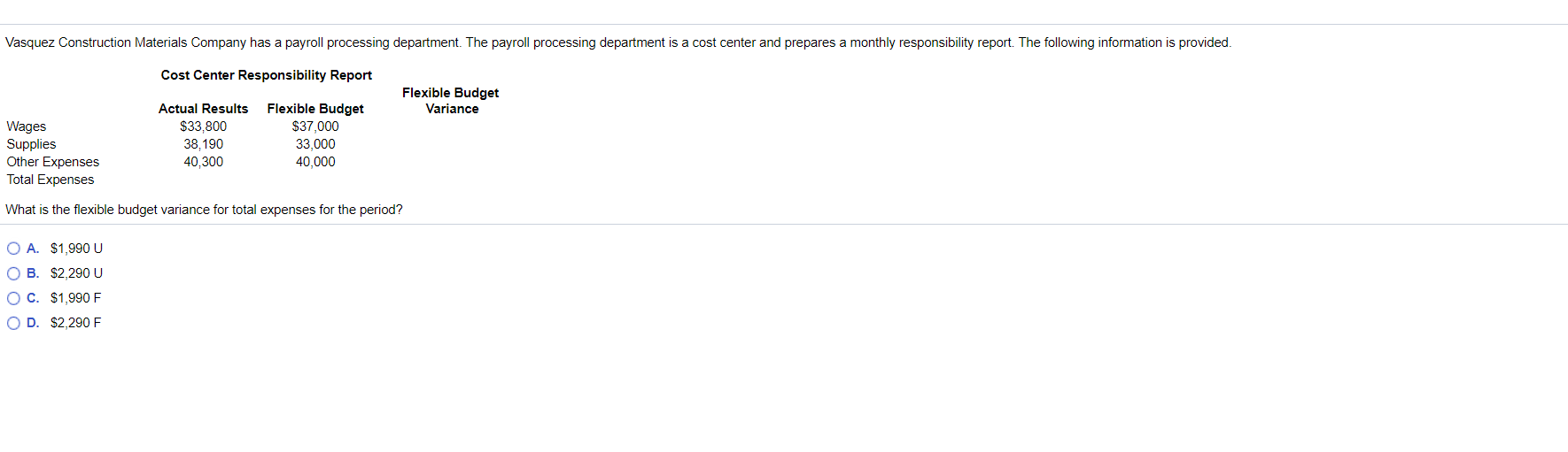  Vasquez Construction Materials Company has a payroll processing department. The payroll