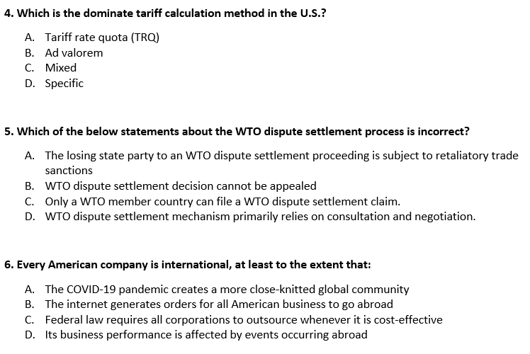 4. Which is the dominate tariff calculation method in the U.S.?