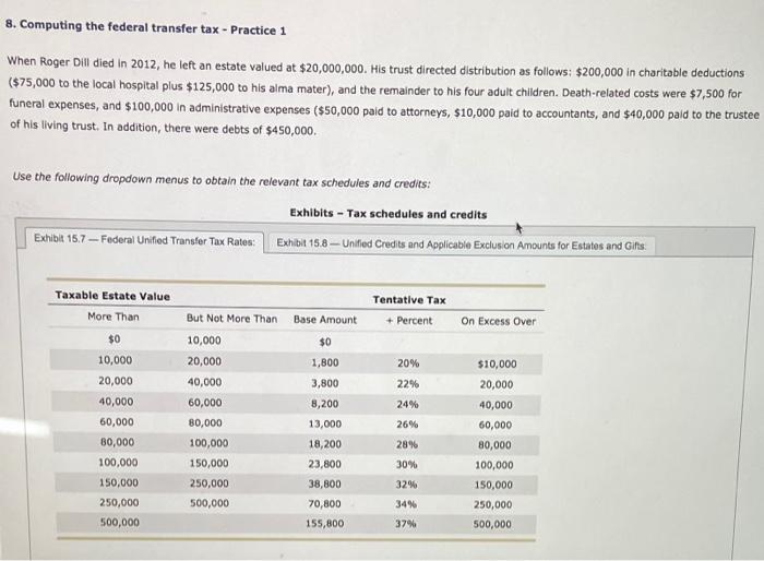 pleas ehelp with the blanks 8. Computing the federal transfer tax -