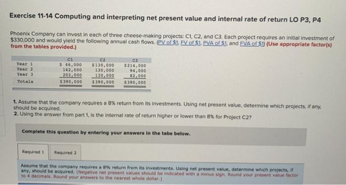 Exercise 11-14 Computing and interpreting net present value and internal rate