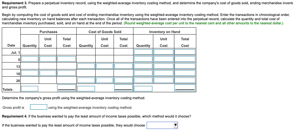  Requirement 3. Prepare a perpetual inventory record, using the weighted average
