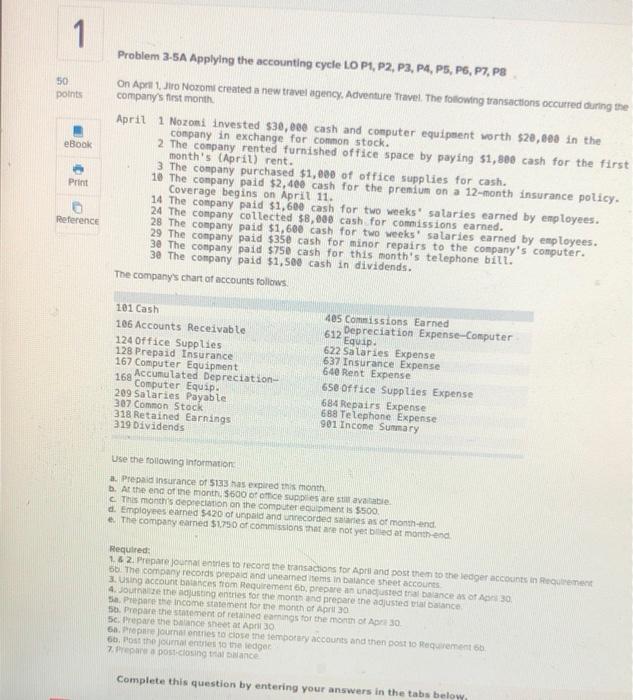  1 1 Problem 3-5A Applying the accounting cycle LO P1, P2,