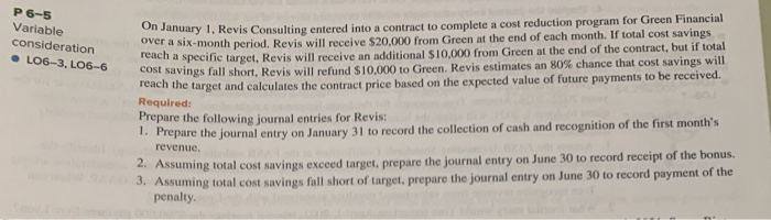  P6-5 Variable consideration LOG-3, LO6-6 On January 1, Revis Consulting entered