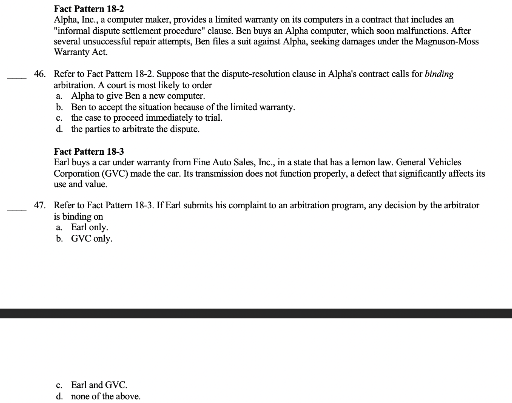  Fact Pattern 18-2 Alpha, Inc., a computer maker, provides a limited