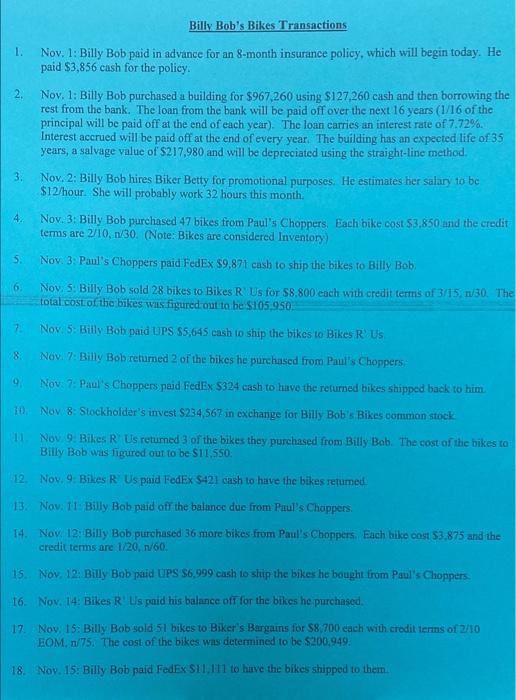 i need help with some transactions Billy Bob's Bikes Transactions 1. 2.