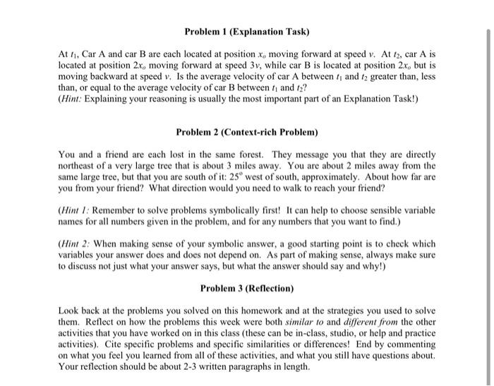  Problem 1 (Explanation Task) At 11. Car A and car B