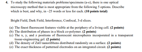  4. To study the following materials problems/specimens (a-e), there is one