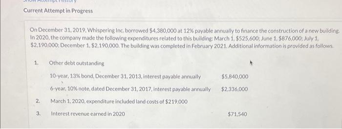  Current Attempt in Progress On December 31, 2019, Whispering Inc borrowed