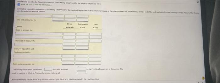 Production in September Total to Account For Completed and Transferred to Finishing
