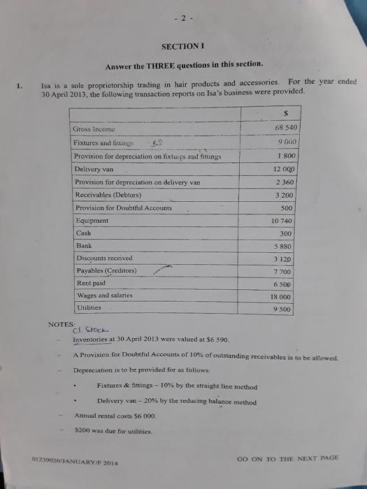  2 - SECTION 1 Answer the THREE questions in this section.