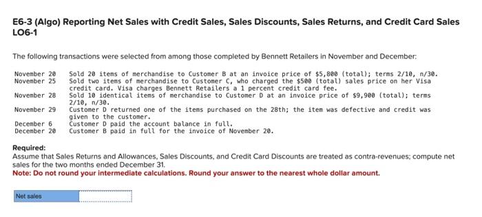  E6-23 (Algo) Recording, Reporting, and Evaluating a Bad Debt Estimate Using