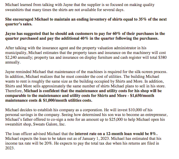 Galore, Inc. 1 The Business Situation After graduating with a degree in