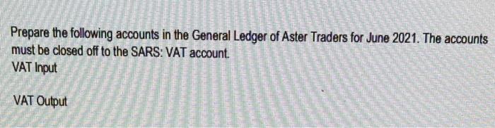 Please help prepare the Vat in put and vat output in general
