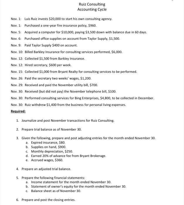 for $10.000 58.500 down with Balcesca Nov. Purchased office supplies on account