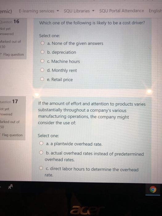  emic) E-learning services SQU Libraries SQU Portal Attendance English Which one