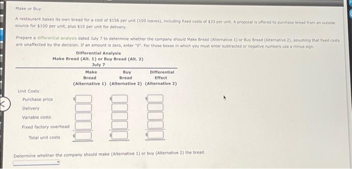  Make or Buy A restaurant bakes its own bread for a