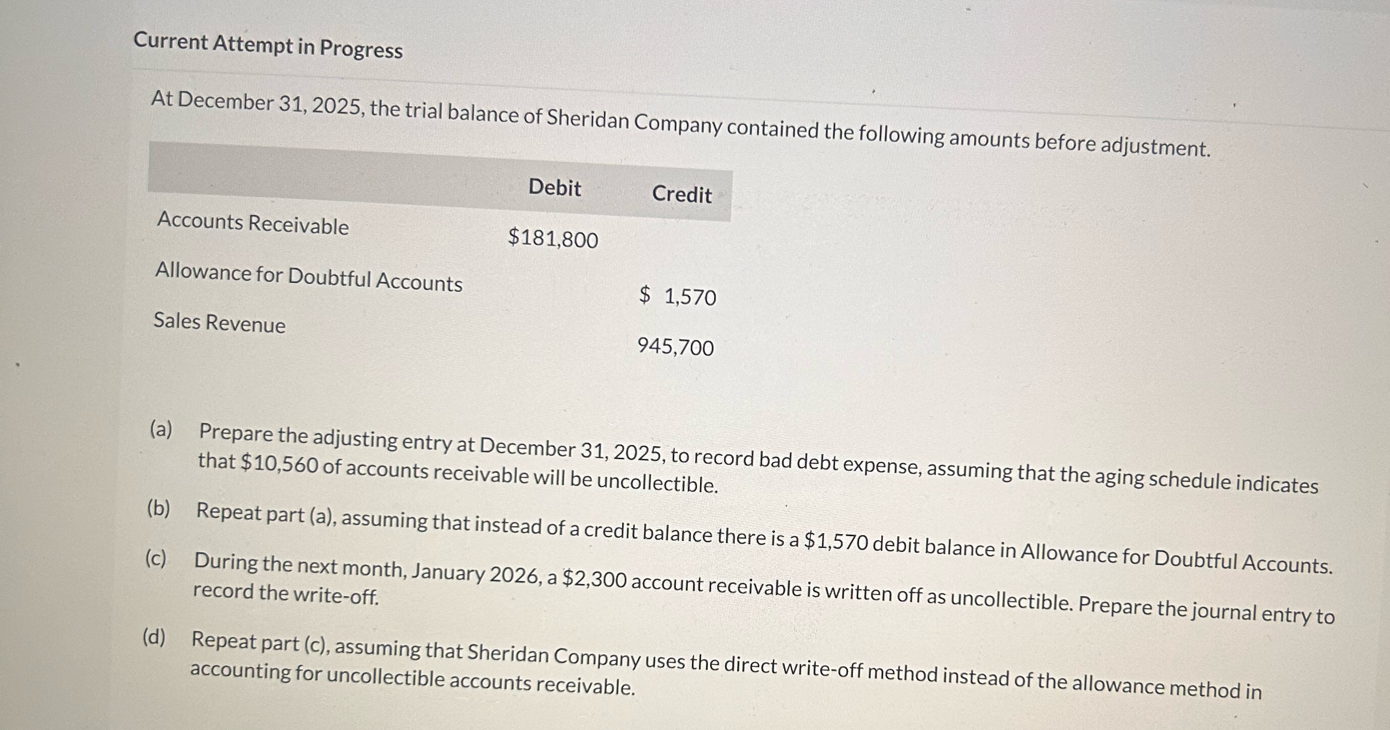  Current Attempt in Progress At December 31,2025, the trial balance of