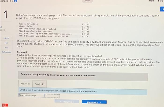  xercise 13-96 Sived Help Save C 1 ho points eBook Delta