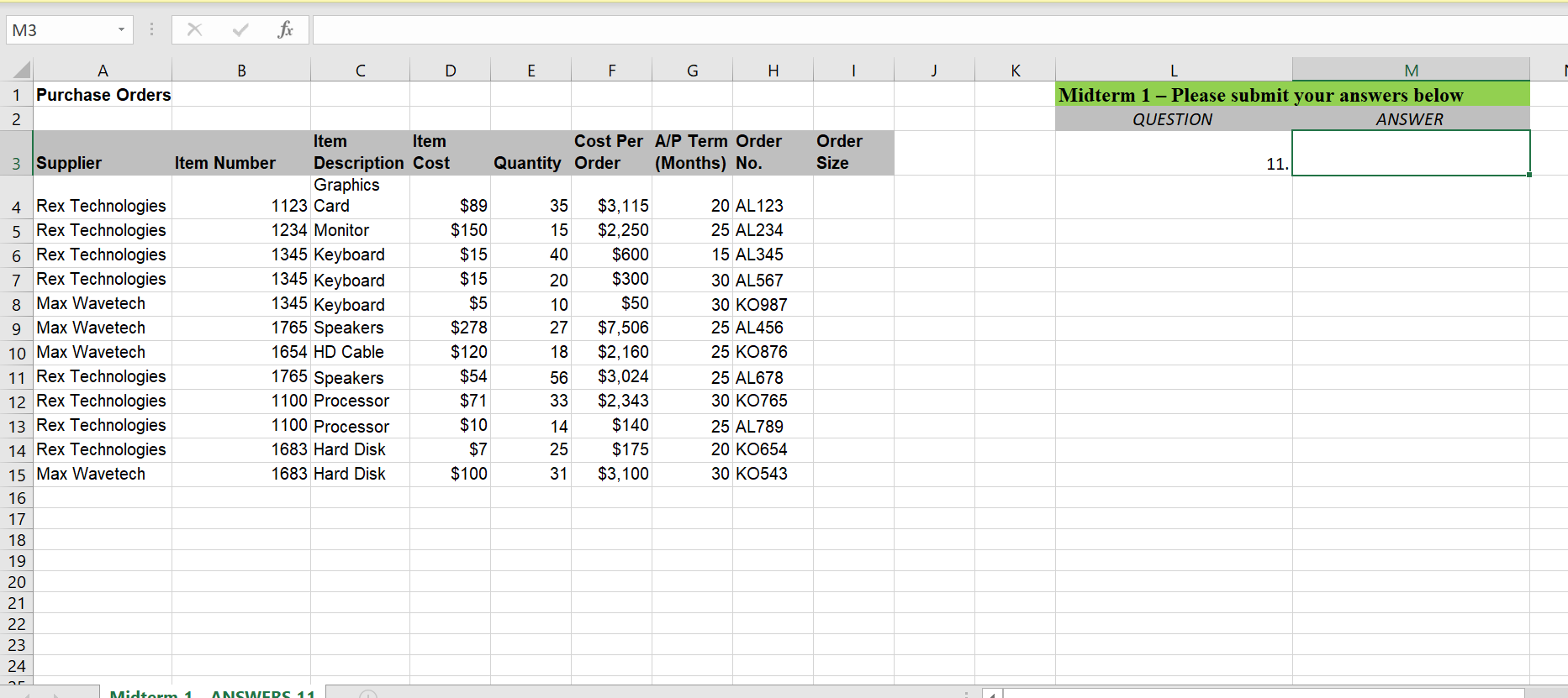 Using the provided workbook, create a formula to find the number of