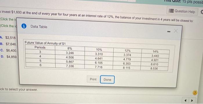 invest $1,600 at the end of every year for four years at