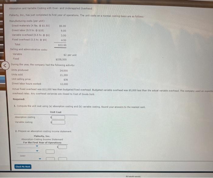 DOOR Absorption and Variable Costing with Over- and Underapplied Overhead Flaherty,
