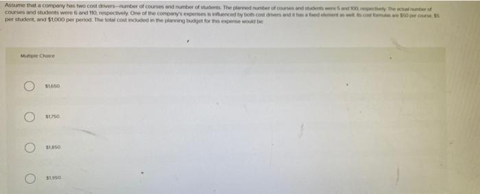 two costvers of course and umber of students. The planned unter of