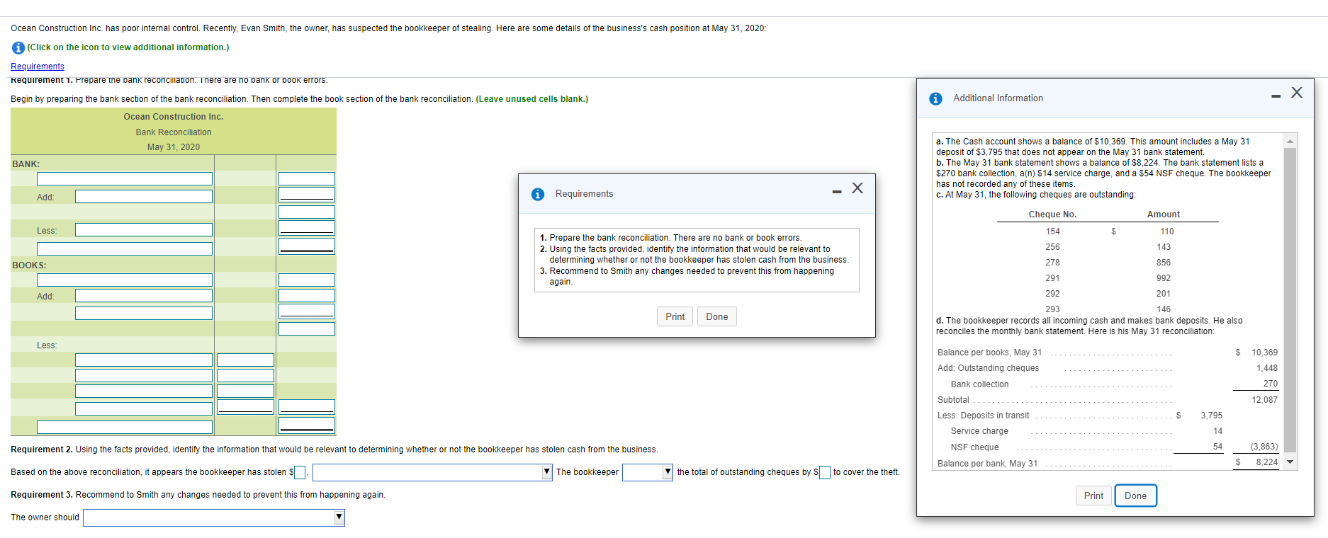  Ocean Construction Inc. has poor internal control. Recently, Evan Smith, the