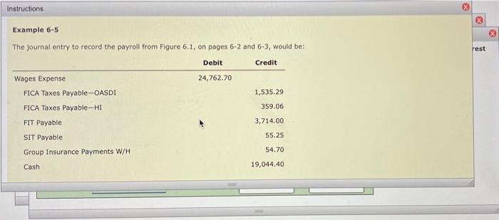  Instructions x > X rest Example 6-5 The journal entry to