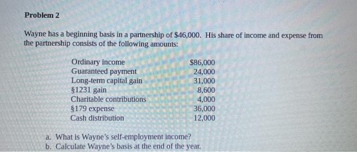  Problem 2 Wayne has a beginning basis in a partnership of