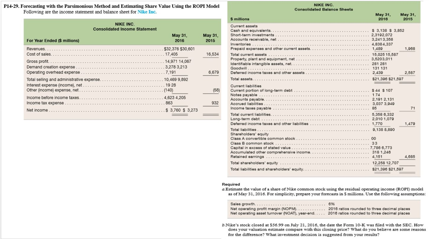  P14-29. Forecasting with the Parsimonious Method and Estimating Share Value Using