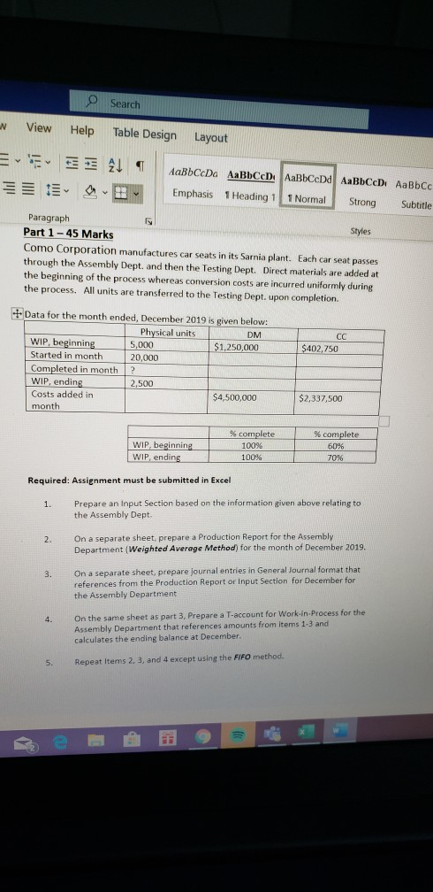  View O Help Search Table Design Layout E 21 AaBbcDa AaBbceDi