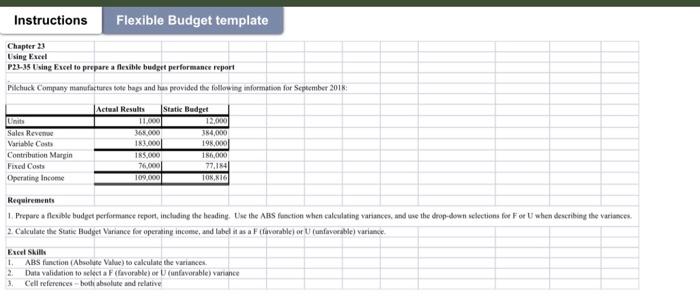 to prepare a flexible budget performance report Pikchuck Company manufacturer ton hags