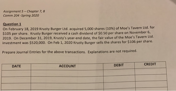  Assignment 5 - Chapter 7,8 Comm 204 - Spring 2020 Question