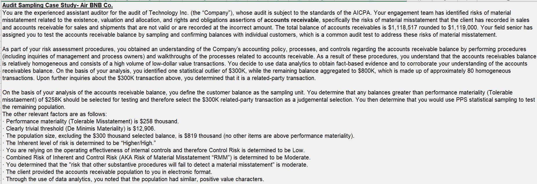  Audit Sampling Case Study- Air BNB Co. You are the experienced