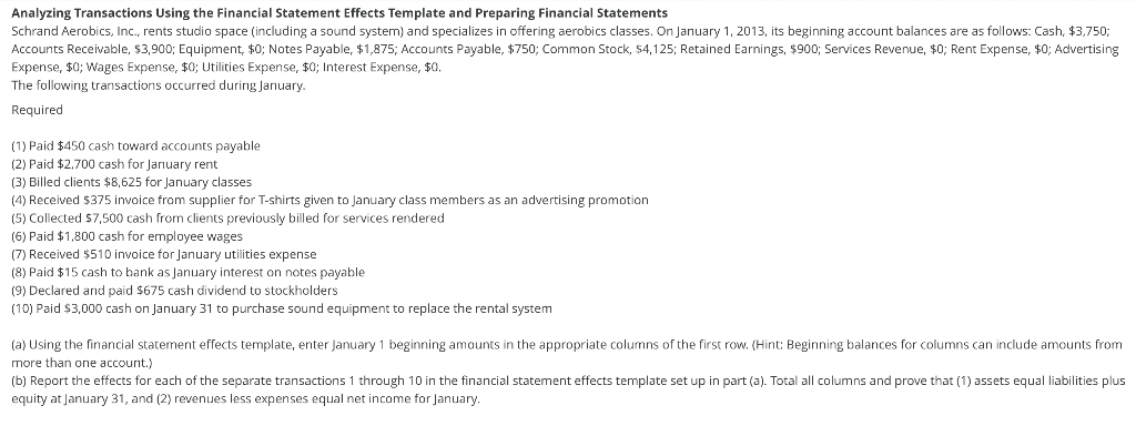 Analyzing Transactions Using the Financial Statement Effects Template and Preparing Financial