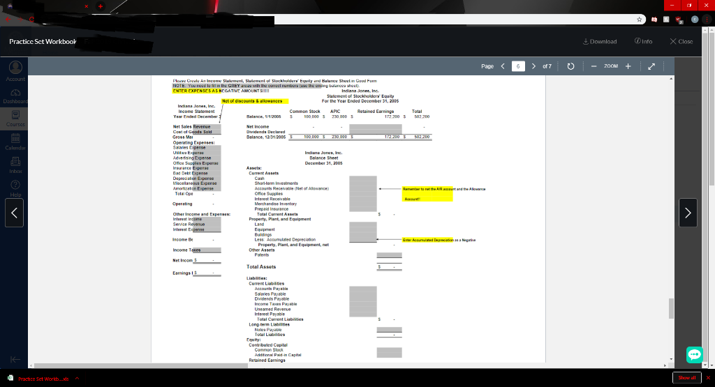 set up for this problem. Included in the workbook are the beginning