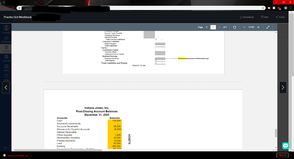account balances at January 1, 2005, the Transaction Worksheet, the Cost of