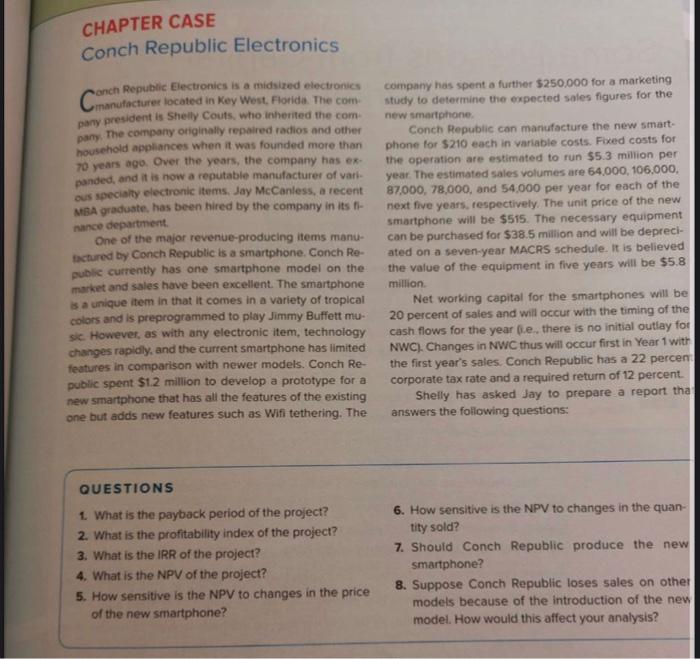  CHAPTER CASE Conch Republic Electronics anch Republic Electronics is a midsized