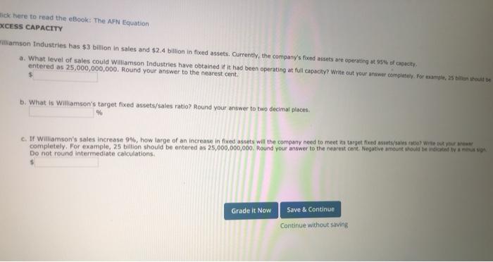 to read the book The AFN Equation EXCESS CAPACITY Williamson Industries has