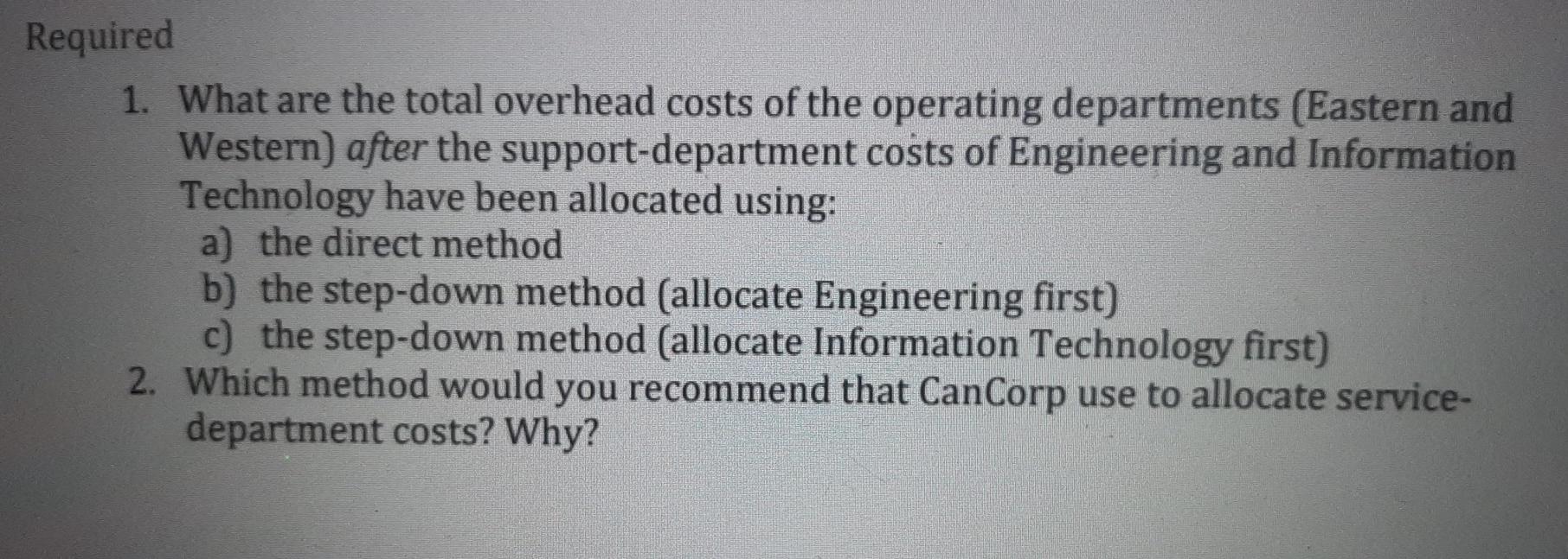 Western Department. Each of the operating departments uses the services of the