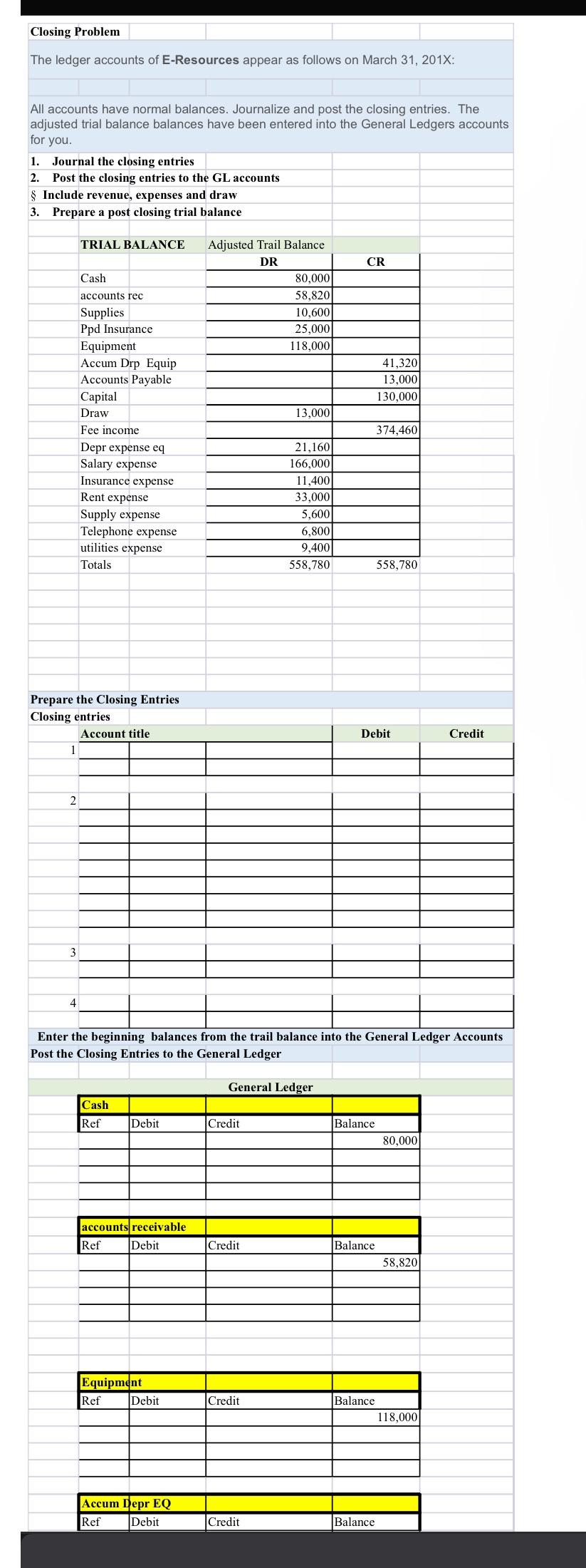 Closing Problem The ledger accounts of E-Resources appear as follows on March