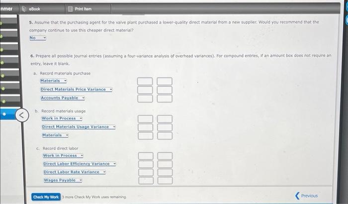 parts for large motors. The company uses a standard cost system for