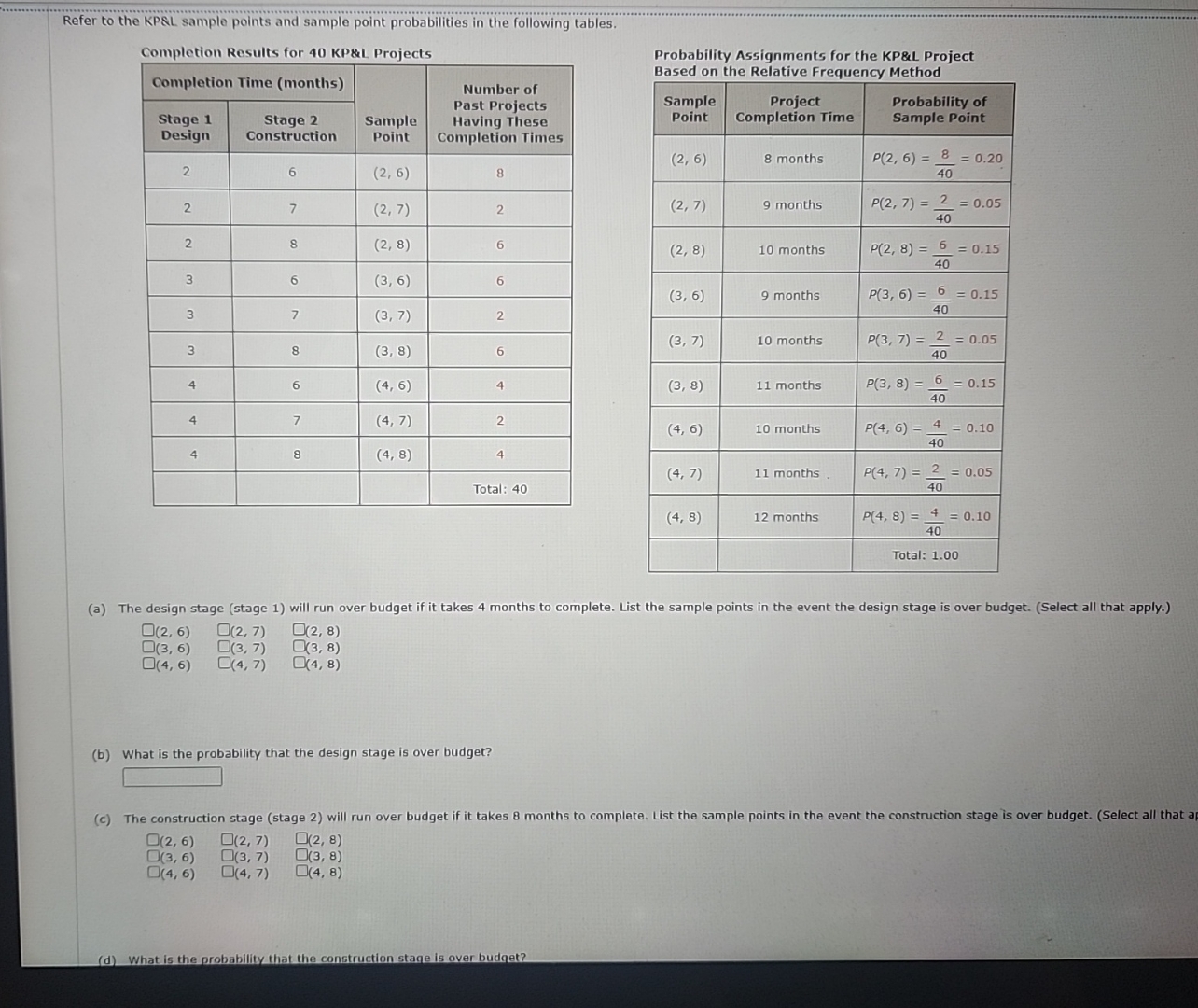  Refer to the KP&L sample points and sample point probabilities in