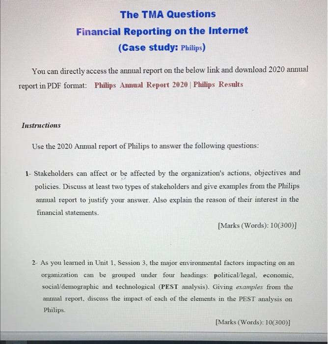  The TMA Questions Financial Reporting on the Internet (Case study: Philips)