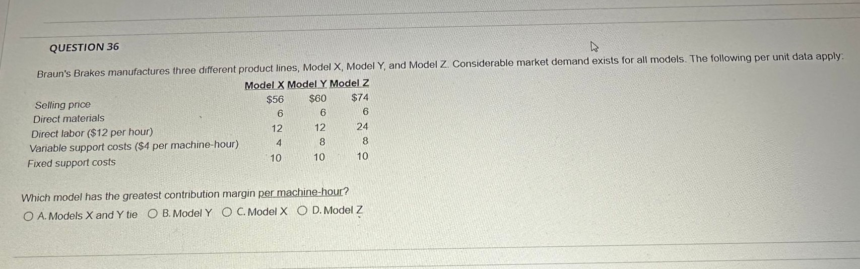 Which model has the greatest contribution margin per machine-hour? A. Models